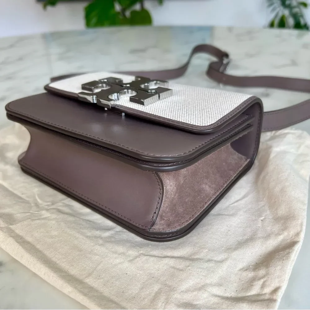 NWOT Tory Burch Eleanor Small Canvas Convertible Shoulder Bag Clam Shell Taupe